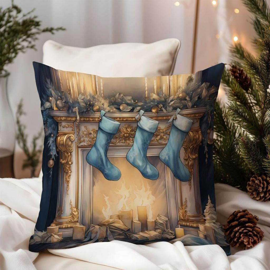 Eleganter, weihnachtlicher Kissenbezug mit Hirschmotiv und goldenen Akzenten