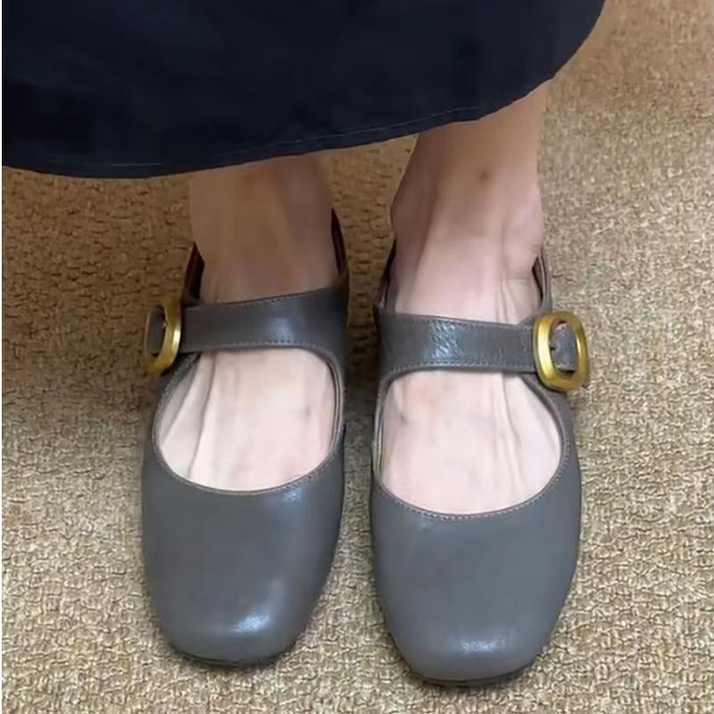 

Мода 2024 года, осень, однотонные простые женские туфли на плоской подошве, французские элегантные туфли Мэри Джейн, мягкие кожаные женские туфли с неглубоким носком 35 серый