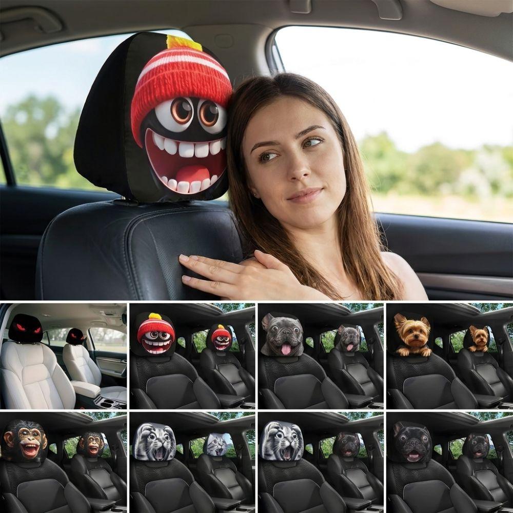 2 Pezzi Copri Poggiatesta Auto Antipolvere Federa Divertente per Cuscino Auto Decorazione Quotidiana per Auto