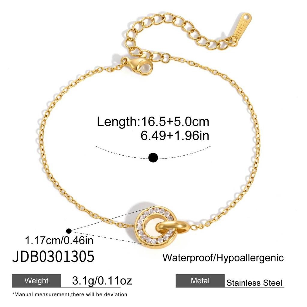 Youthway Delicate Zircon Circle Pendant Necklace Bracelet For Women 18K Gold PVD Plated Stainless Steel Necklace Bracelet Set