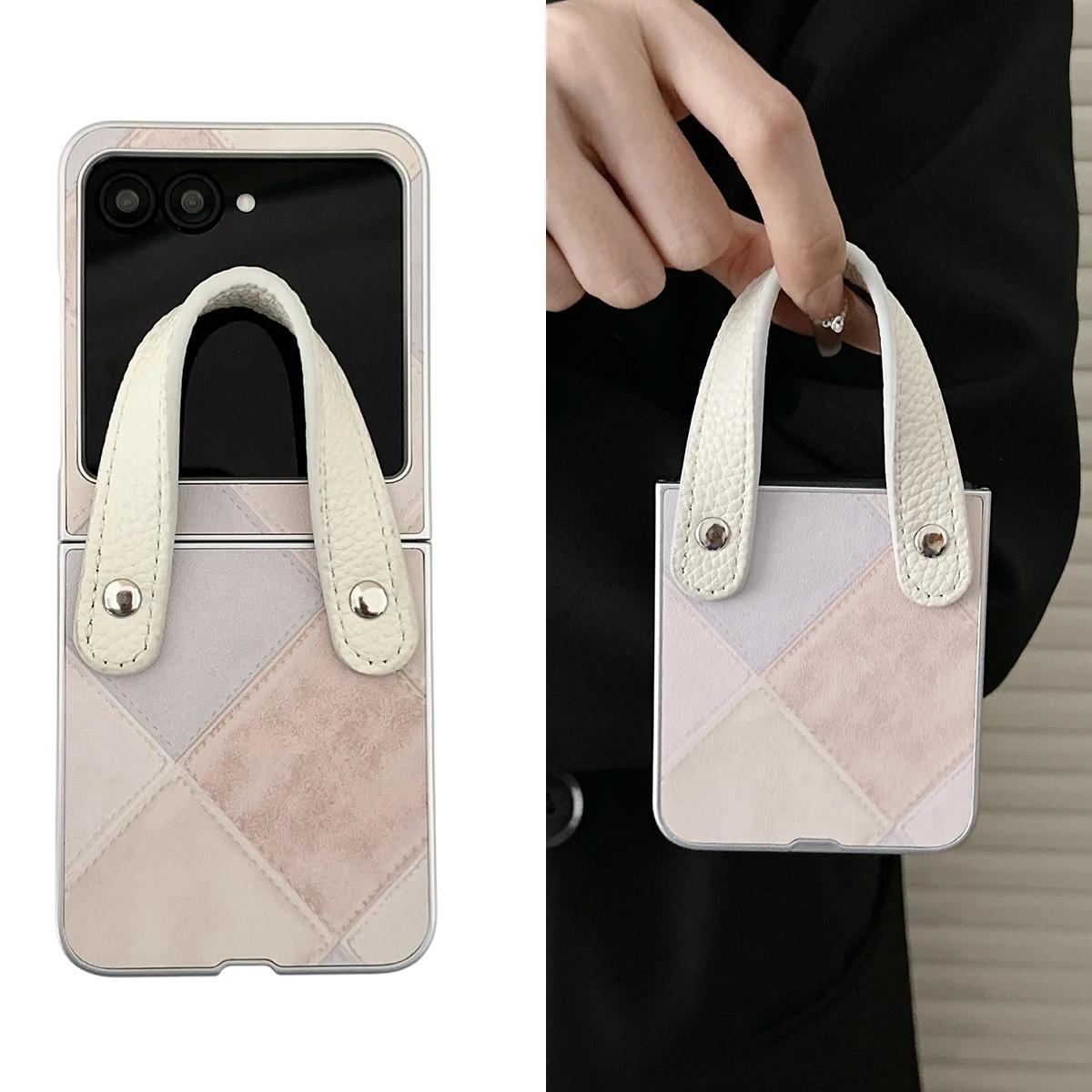 

Чехол из ПУ кожи в стиле ретро с цветовой блокировкой, браслет-цепочка на запястье для Motorola Razr 60 Pro 50 40 Ultra Razr 60, противоударный чехол Motorola Razr50 белый