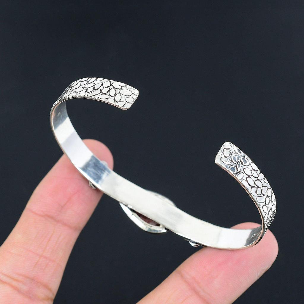 Daughters Day Deal Rhodochrosite Stone 925 Sterling Silver Flower Bangle Jewelry