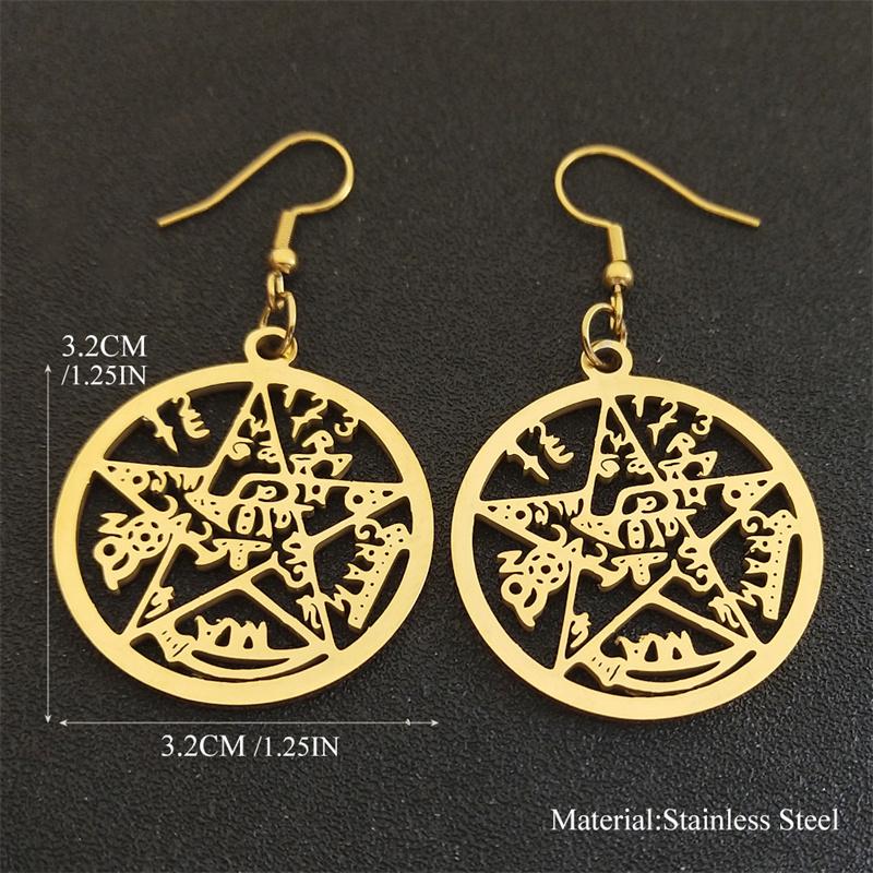 Witchcraft Tetragrammaton Pentagram Stainless Steel Elegant Drop Earrings Silver Color Je Star Women Jewelry Gift E447S02