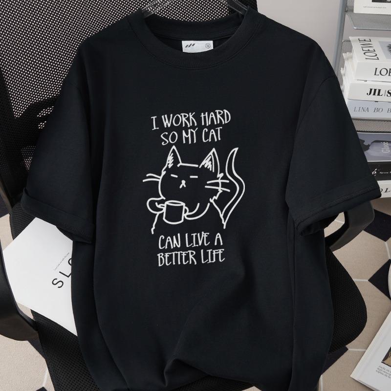 Interesting Cartoon Cat Short Sleeved T-shirt Neutral Casual Versatile Top Cute Cartoon Cat Daily Commuting Casual Home Clothes