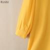 ZANZEA Women Casual Round Neck Solid Color 3/4 Sleeve Loose Blouse