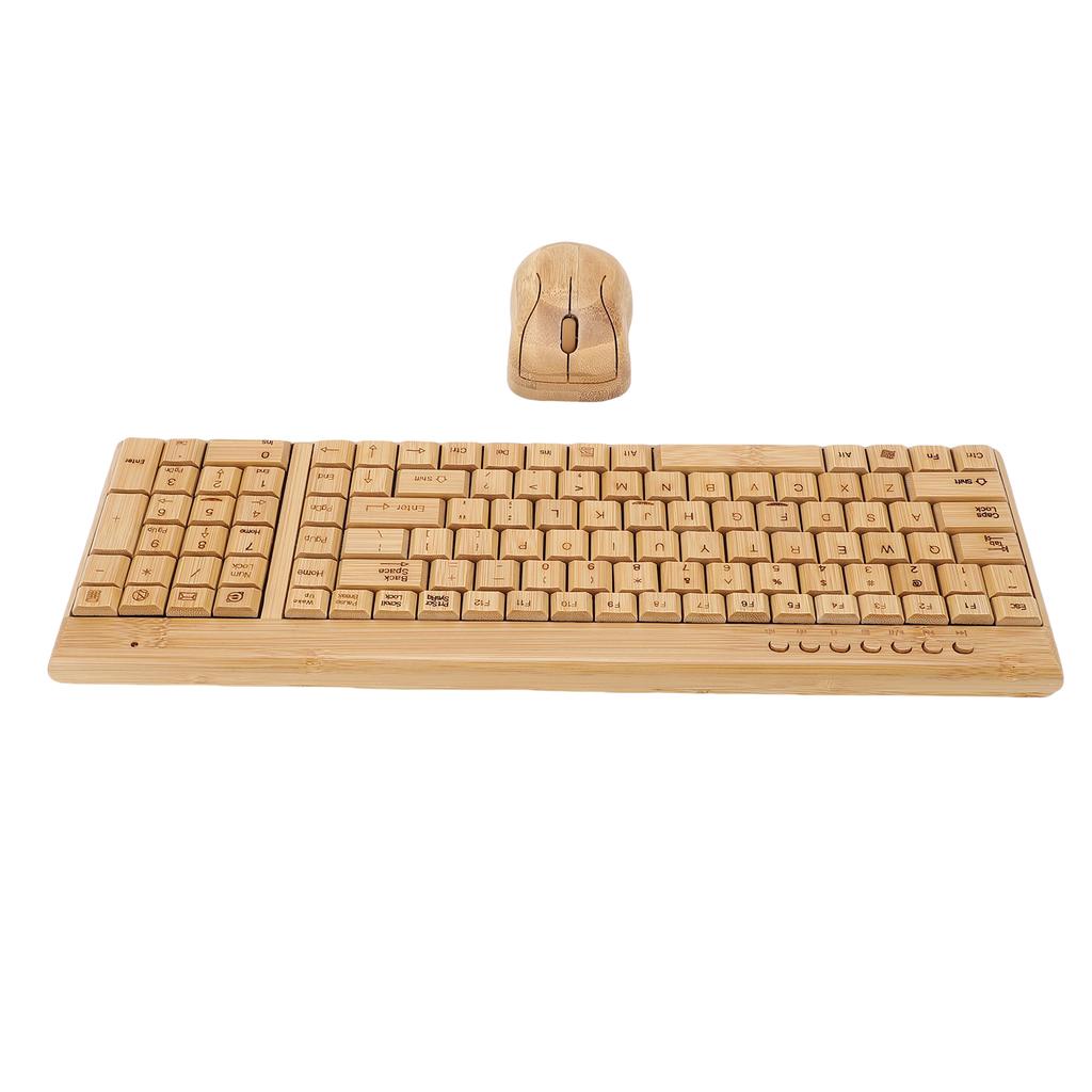 2.4G Wireless Keyboard Mouse Set Handcrafted Full Bamboo Keyboard and Mouse Combo with USB Receiver