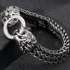 Gothic Men's Bracelet with Double Lion Wolf Skull Head Male Mannen Armband 12MM Franco Link Curb On Hand Chain S.Steel Bracelets