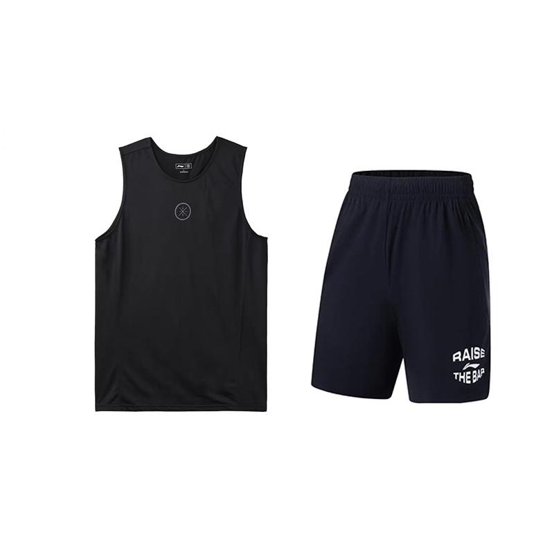 

Li-Ning Letter Round Neck Sleeveless Elastic Five-Point Pants Casual Sports Suit Unisex suit Black YVSV031-1+AKYT073-1 L