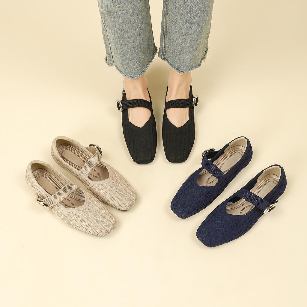Mary Jane Shoes for Women Square Toe Walking Shoes Casual Non-Slip Ballet Flats with Ankle Strap Women's Comfortable Mary Jane Flat Shoes Dressy Shoes