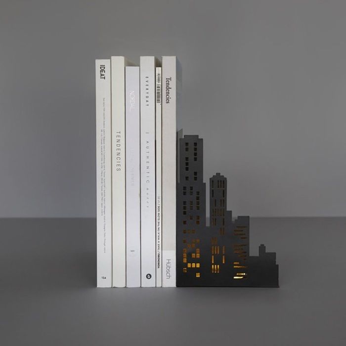 Serre-livres - Balvi - City Lights - Noir - Métal - Éclairé Avec 10 LED