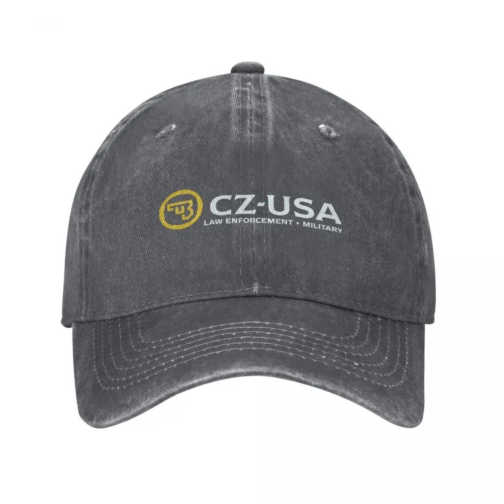CZ USA Guns Logo Baseballkappen Vintage Used Denim Gewaschen Snapback Hut Unisex Outdoor Alle Jahreszeiten Reise Verstellbare Kappe Hut