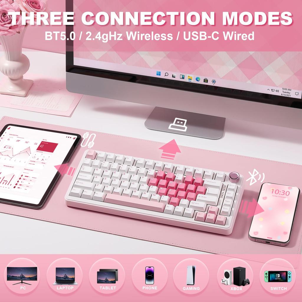 YUNZII B75 PRO Gasket Gaming Wireless Mechanical Keyboard with Wireless Hot RGB Custom Keyboard for Technical Standards Certification Cocoa Cream V2