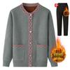Women's Fleece-Lined Knitted Cardigan for Autumn/Winter - Ideal for Middle-Aged and Elderly.