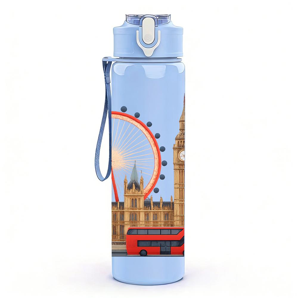 1PC London Ferris Wheel Scene 750ml Color Plastic Sports Water Bottle Leakproof Flip Straw Lid For Sports Office Home Use
