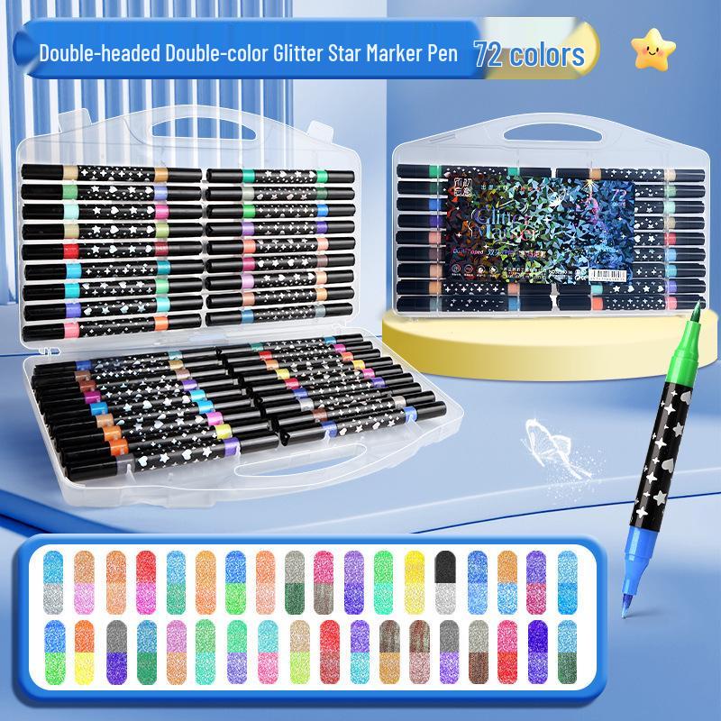Dual-Tip Glitter Acrylic Marker for Kids - Soft Tip, Double Color, Ideal for Children's Art and Coloring Projects