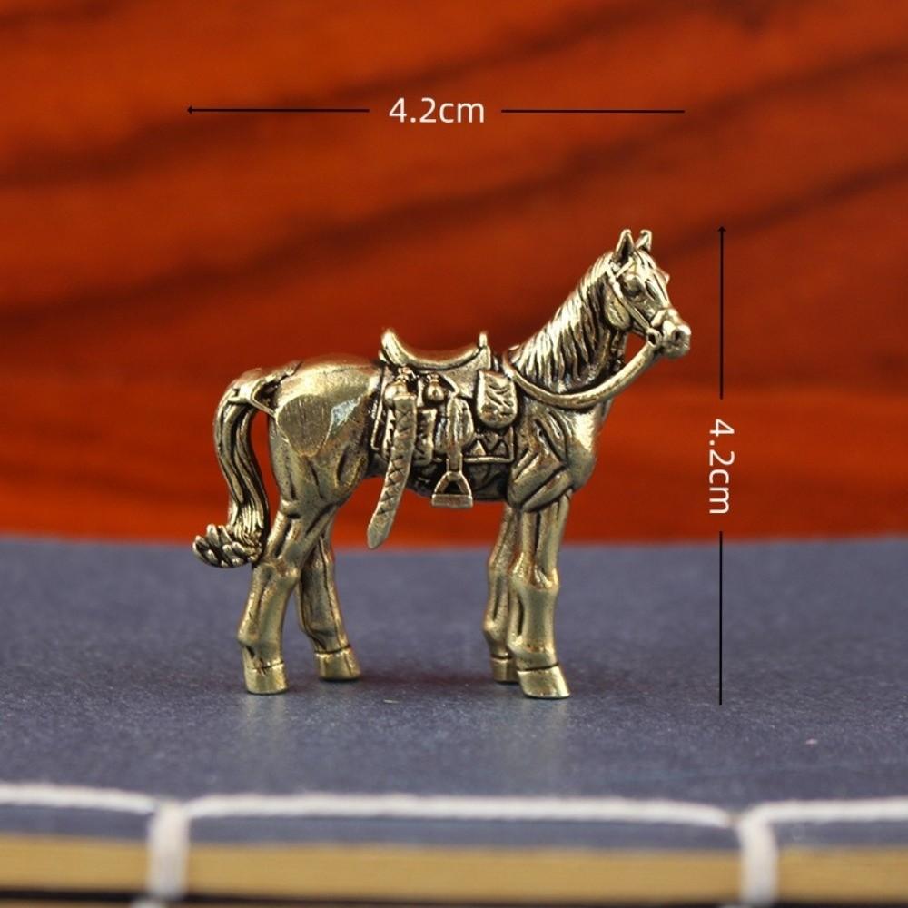 Metal Brass Horse Figurine Bronze Material Handmade Chinese Zodiac Horse Collectible Miniature Size Horse Statue Home Decoration
