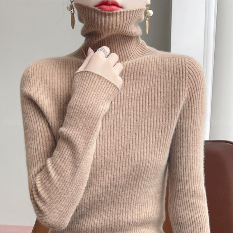 Navava Women Soft Rib Turtleneck Long Sleeve Knit Tee Nk3197