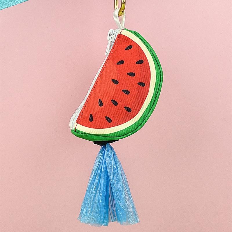 Zippered Dog Poop Bag Dispenser Hangable Dog Poop Bag Holder Outdoor Pet Walking Gear Fruit Print Pet Waste Bag Holder
