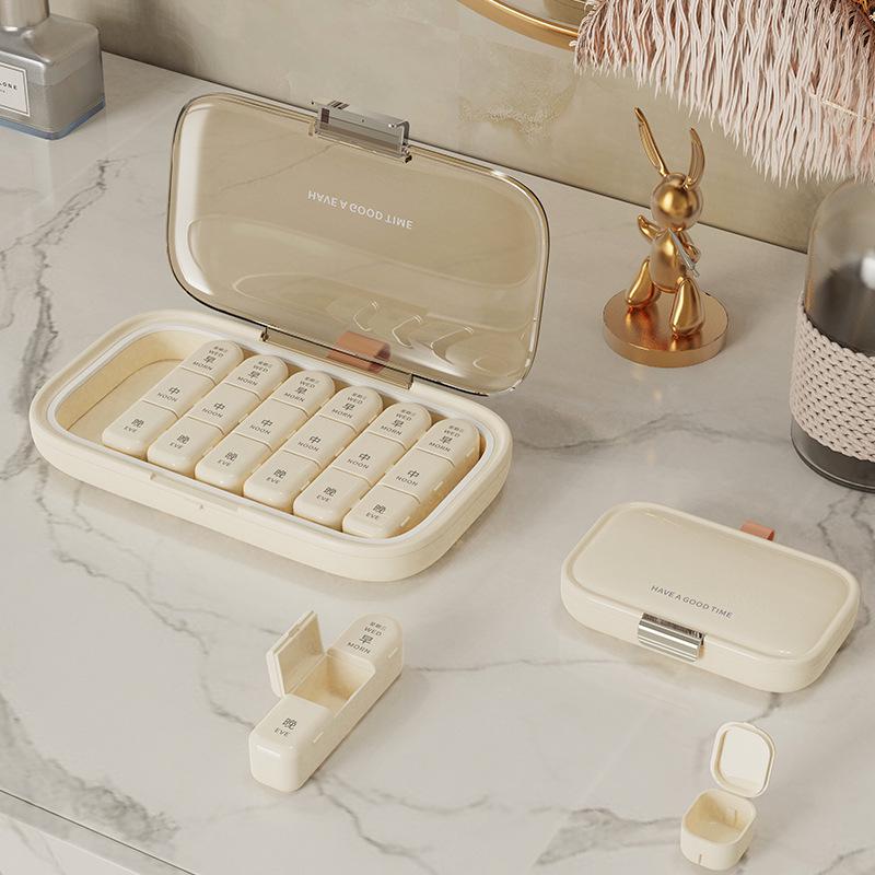 Portable Weekly Pill Organizer: Large Capacity, Sealed, Three Times Daily Dispenser, Travel-Friendly Medication Box.