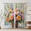 2 Pcs   Filtering Curtains (excluding Rods   Non-movable   Without Batteries) Floral Basket for Use In Bedrooms and Living Rooms
