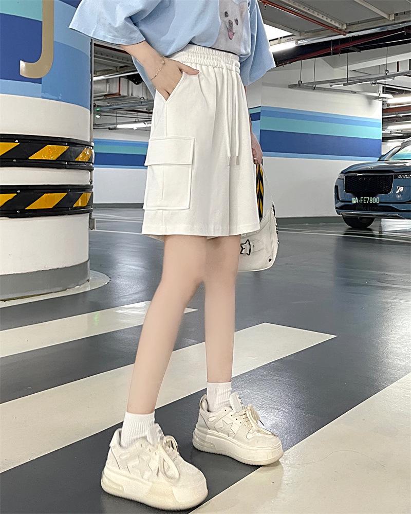 Dámské růžové elastické v pase volného střihu letní sportovní šortky se širokými nohavicemi