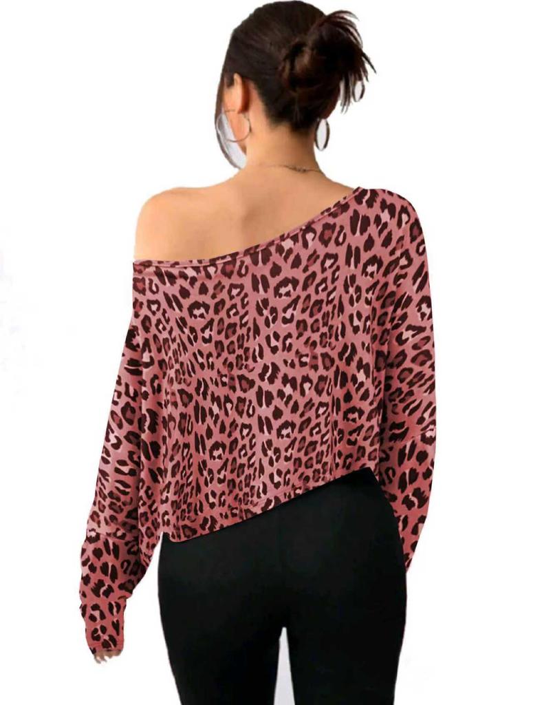 2026 Leopard Print Off-shoulder Cropped Long-Sleeve Top for Women