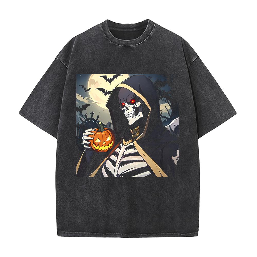 Maglietta con Stampa di Halloween Ainz Ooal Gown Anime Overlord Abbigliamento Uomo Donna Magliette in Cotone Maglietta Lavata Retrò Top Streetwear Harajuku