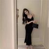 Rich Daughter Feeling Black Lace Suspender Dress Women's French Feeling Temperament Slim and Thin Hip-wrapped Dress