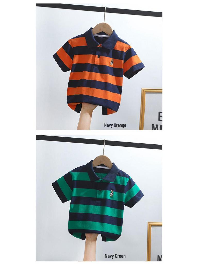 Kids' Korean Striped Cotton Polo Shirt: Short-Sleeved T-Shirt for Boys, Sizes 0-16, Summer Children's Clothing