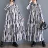 New Large Size Loose Thin Fashion Long-sleeved Printed Dresses