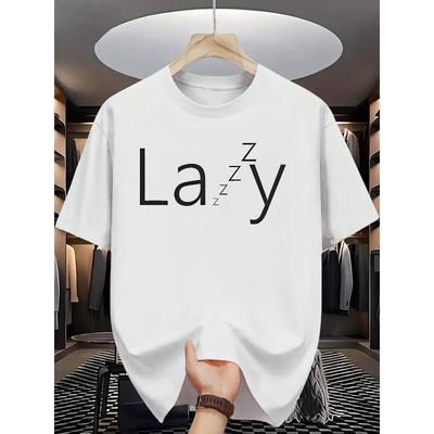 European Sizes Men's Summer Short Sleeve T-Shirt with Letter '' Print - Casual Round Neck Breathable Top, Short Sleeve Summer Wear for Hot Weather