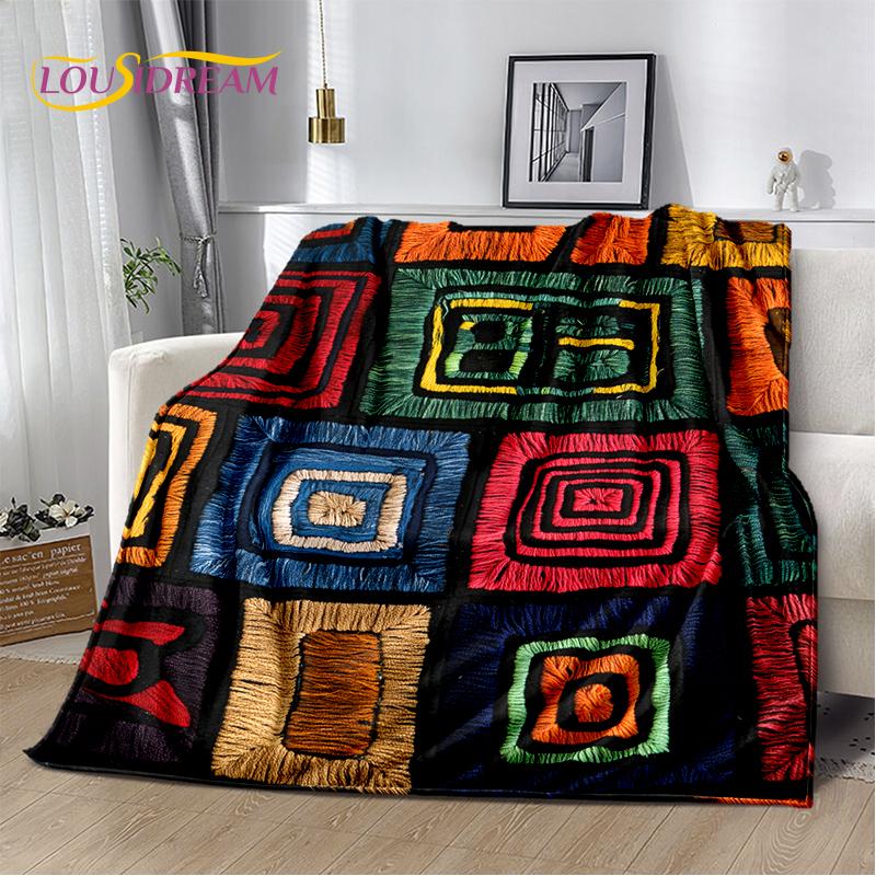 Cestas de Arte Tejido de Flores Coloridas 3D Etiopía, Manta Suave de Felpa Mandala, Manta de Franela para Sala de Estar, Dormitorio, Cama, Sofá