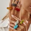 Design Color Geometric Oval Section Resin Ring, Stylish Smudge Acrylic Ring