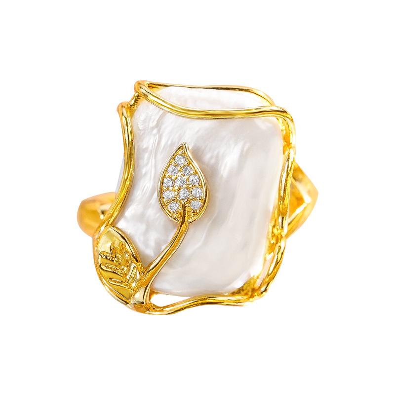Luxury Freshwater Pearl Open Ring: High-End Baroque Style Jewelry
