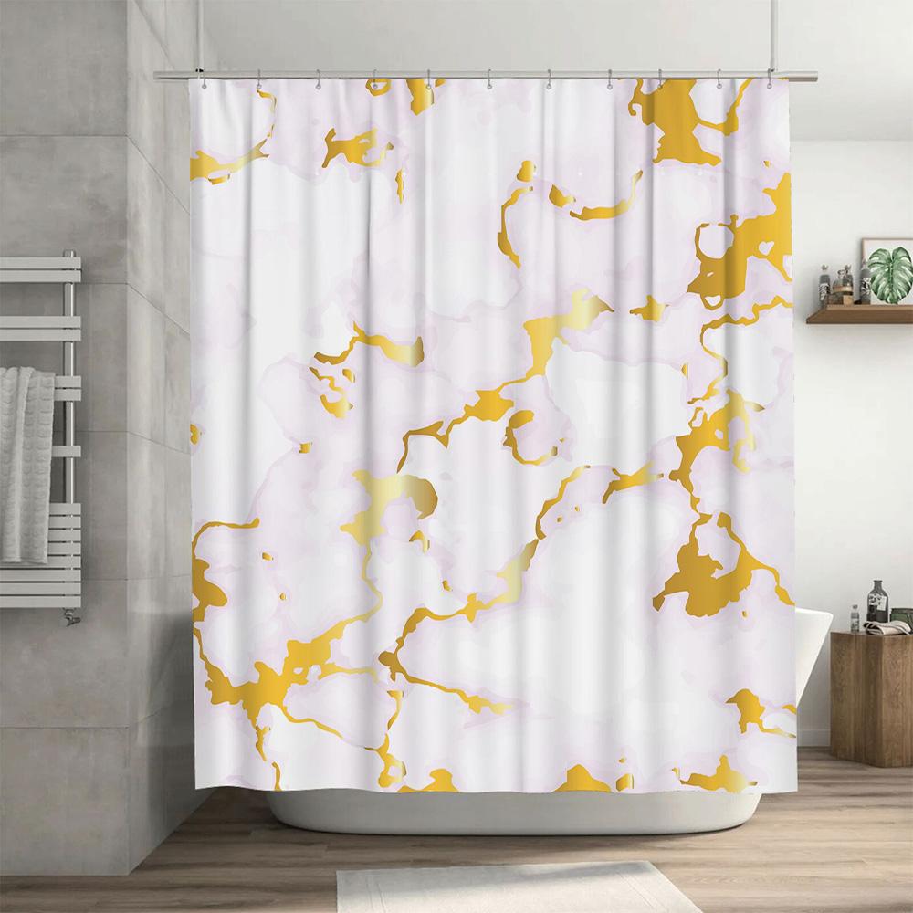 Gold Marble Pattern Shower Curtain White Watercolor Design For Bathroom Decor