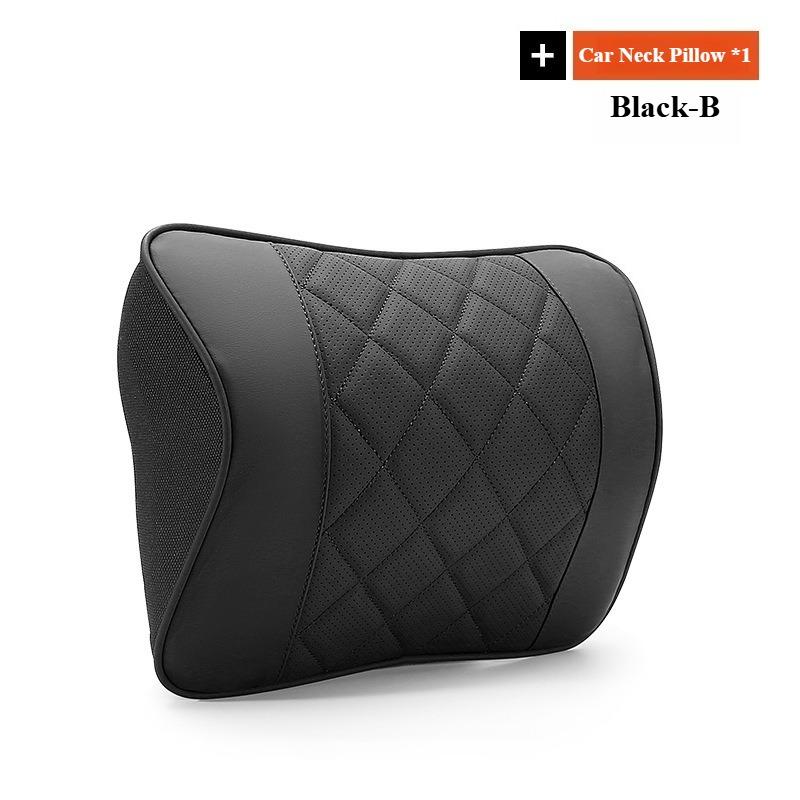 Nappa Leather Car Neck Cushion Waist Support Pillow Memory Foam Car Headrest Lumbar Support Seat Accessories Car Neck Pillow Set