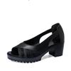 Fashion Women's Sandals 2024 Summer New Retro Fish Mouth Mesh Breathable Sandals Thick Bottom High Heels Soft Leather Sandals