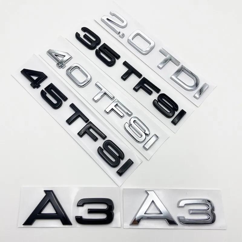 3D Flat Letters ABS Emblem 2.0TDI 35TFSI 40TFSI for 05E A3 S3 Car Trunk Lid Nameplate Badge Logo Sticker Chrome Glossy Black E05
