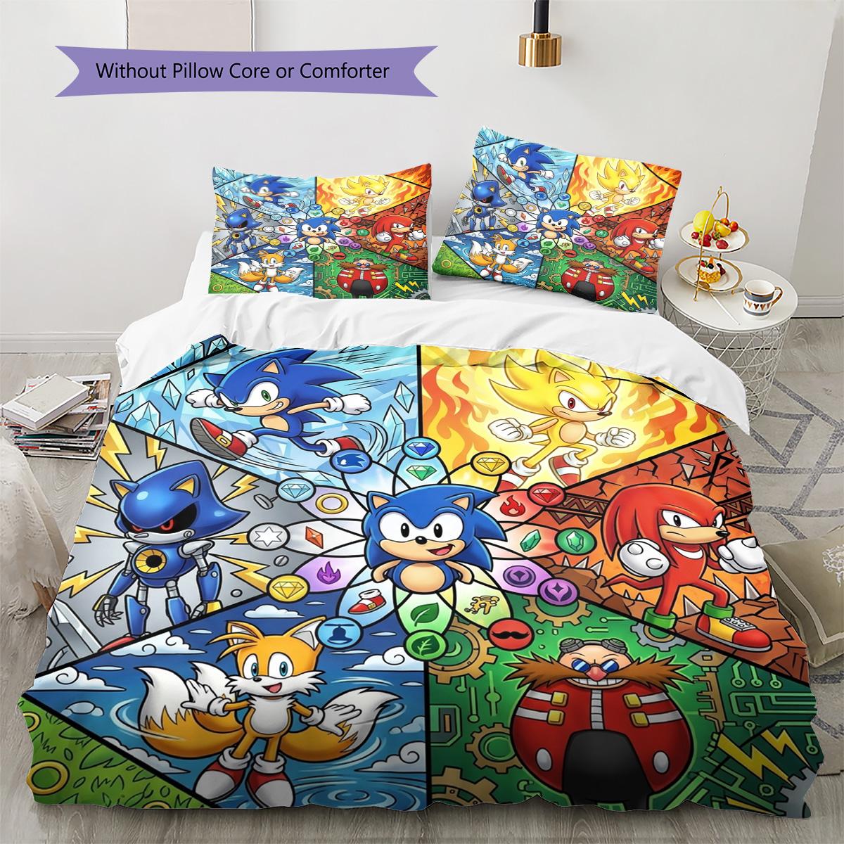 

Hedgehog Sonic Pattern Bedding Quilt Set Quilt Cover Pillowcase Home Decoration Birthday Gift (1 * duvet cover + 2 * pillowcase, without core) 135x200cm