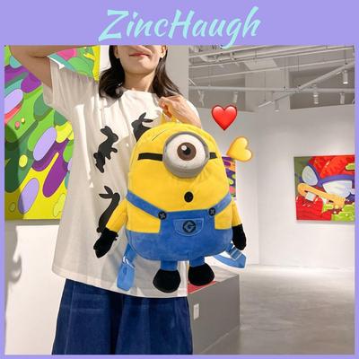 Mochila de Pelúcia Minion de Grande Capacidade Para Meninas Bolsa Escolar de Desenho Animado Fofa