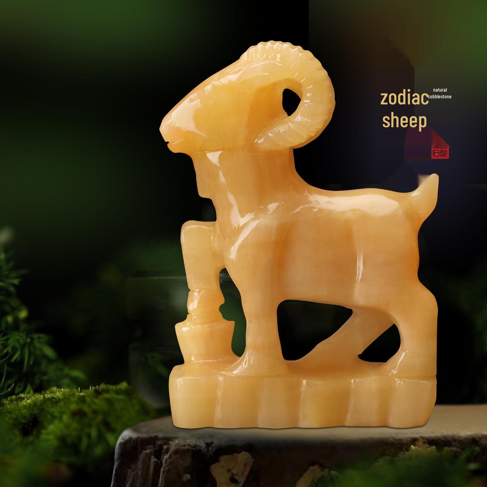 

Natural Beige Jade Sheep Home Décor Sculpture - Zodiac Carving for Living Room or Curio Display