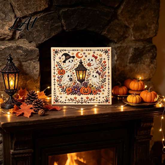 Handmade Home Accents Halloween Embroidery Kit DIY Stitch Kit for Adults Cute Witch Decoration Ghost Black Cat Pumpkin Pattern Wall Decor Beginners