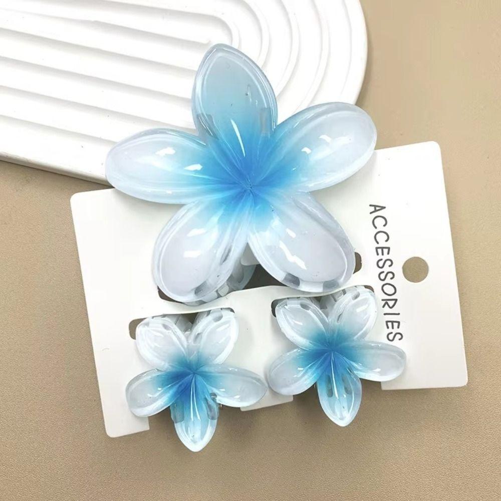3Pcs/Set Hawaiian Flower Colroful Gradient Hair Claws Ponytail Cip Plumeria Flower Shark Clip Barrettes Hairpins For Women Girl