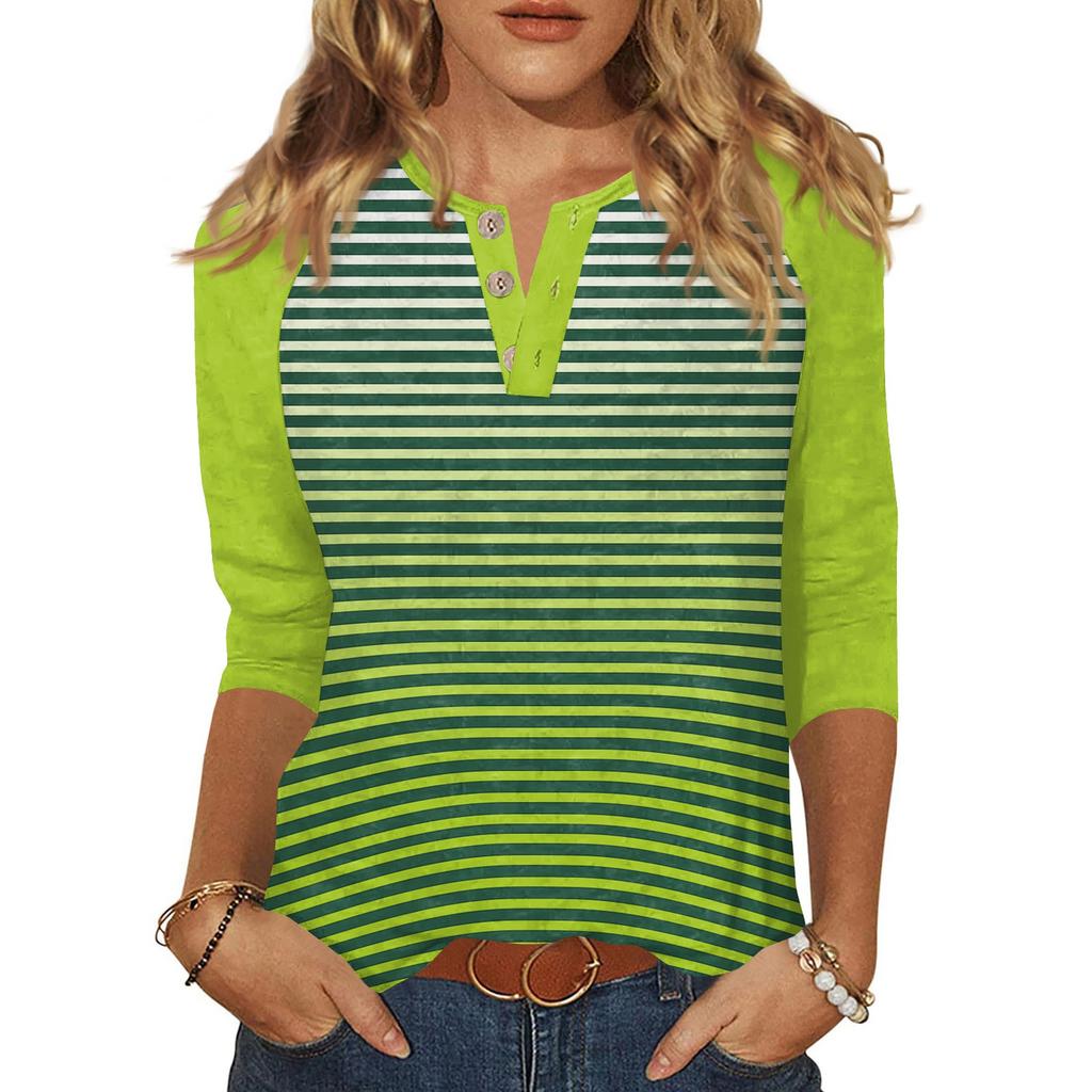 Women's T Shirt Print Button 3/4 Sleeve Daily Weekend Fashion Basic V- Neck Regular Top