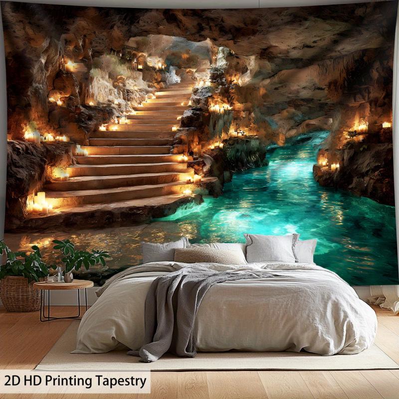 VIKAMA Mysterious Cave Waterfall Tapestry Fantasy Wall Hanging Decoration Living Room Bedroom Meditation Space Decoration