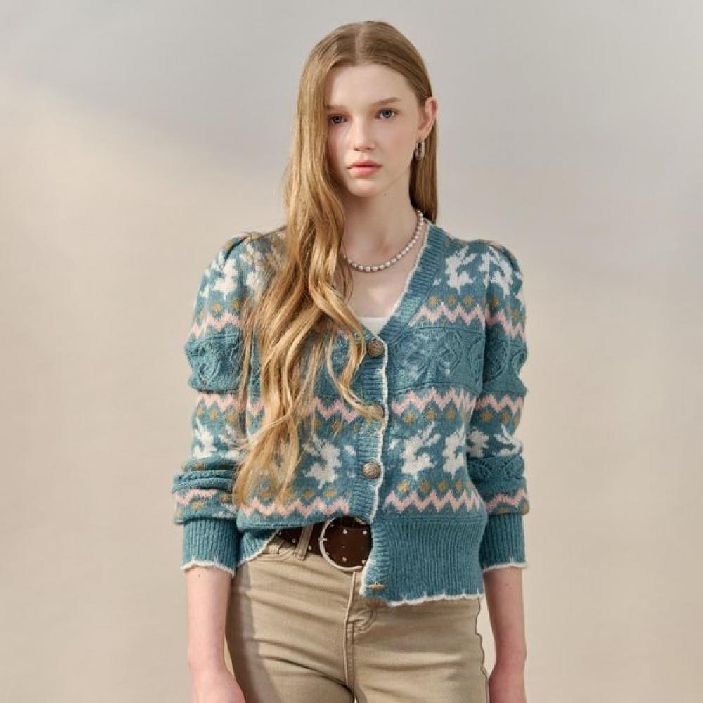 Maxza Fair Isle Jacquard V Neck Knit Cardigan Zf02qd001na