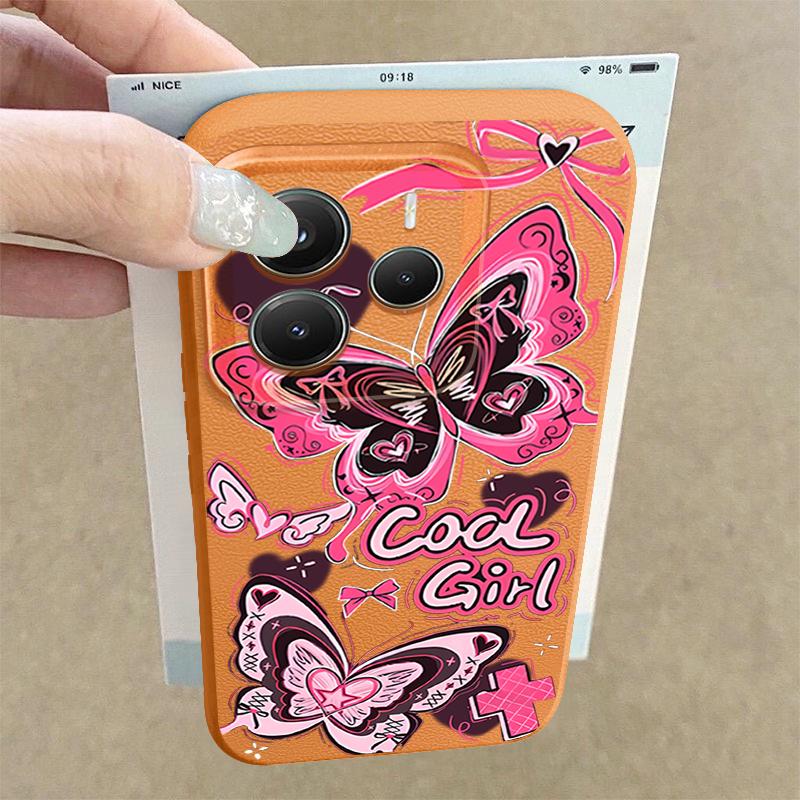 Coole Mädchen Schmetterling Malerei Hülle Für Xiaomi 14T 13T 11T Pro Funda Redmi Note 14 13 12 11 Pro 5G 4G Lederstruktur Silikonabdeckung