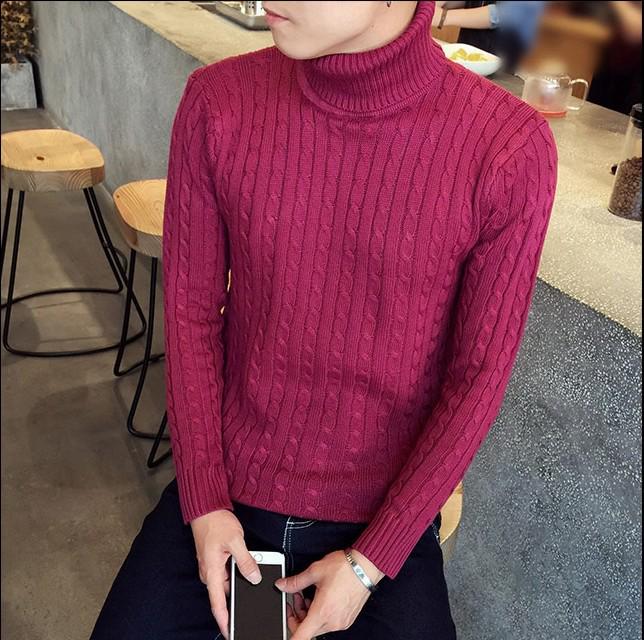 Men s Korean Style High Neck Cable Knit Sweater - Winter 2022 Large