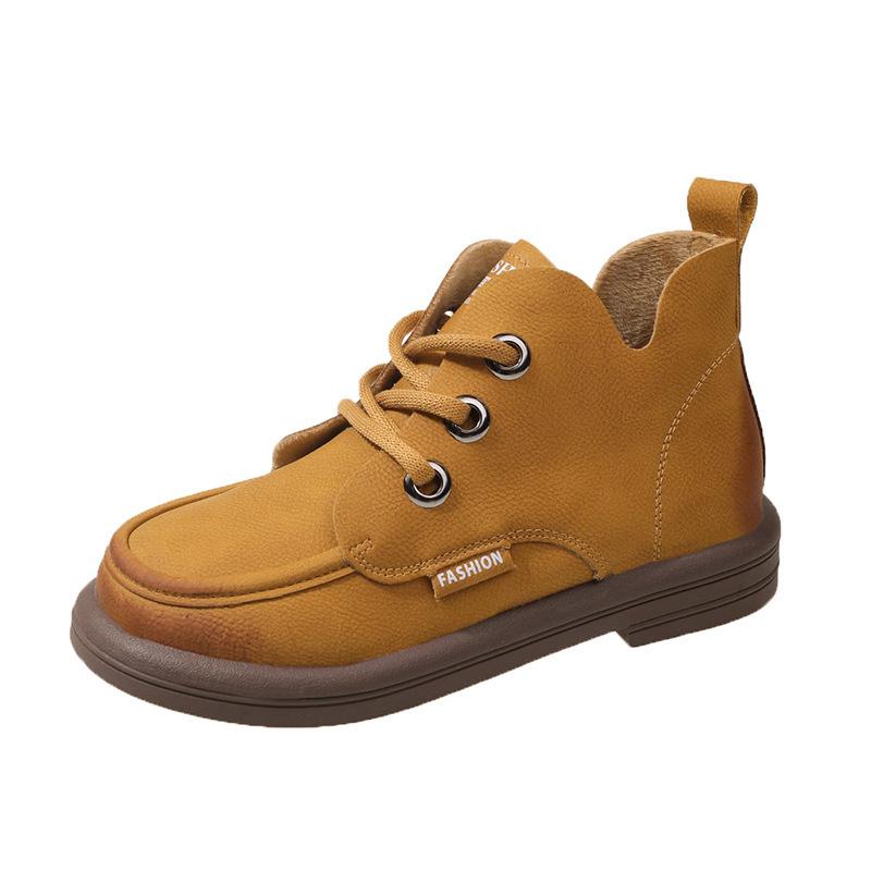 Retro Martin boots autumn and winter new British style polished round head short boots lace-up low-heeled casual boots