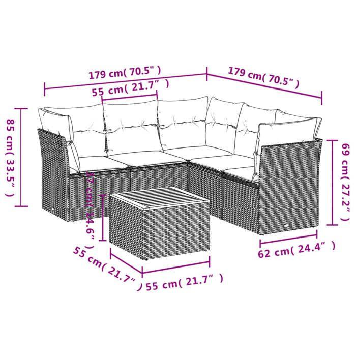 VidaXL Garden Lounge Set with Cushions 6 Pcs, Patio Sofas, Patio Furniture Set, Outdoor Furniture, Black 3255964